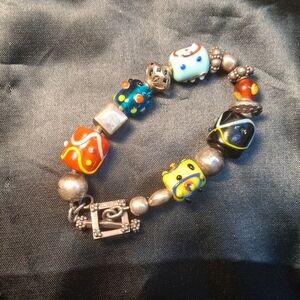 P5. Retired Silpada 925 Silver Art Glass Cake Beads Bracelet W Toggle 6.5"